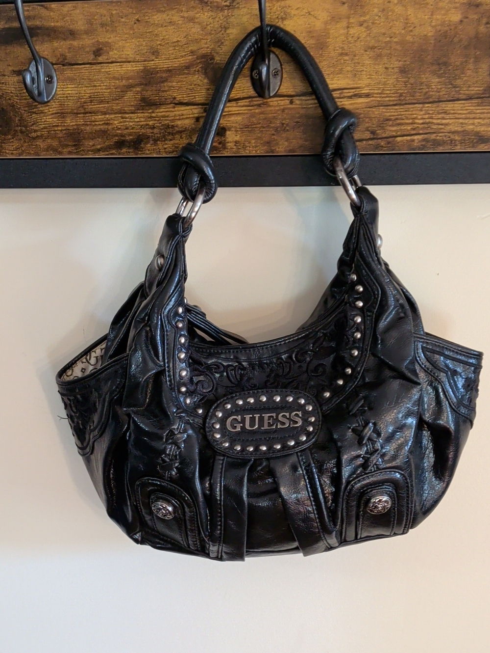Guess Black Studded Shoulder Bag
